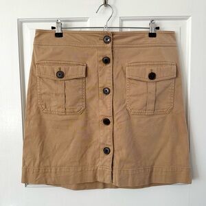 Ann Taylor Tan Button Front A-line Cargo Mini Skirt Preppy Size 12